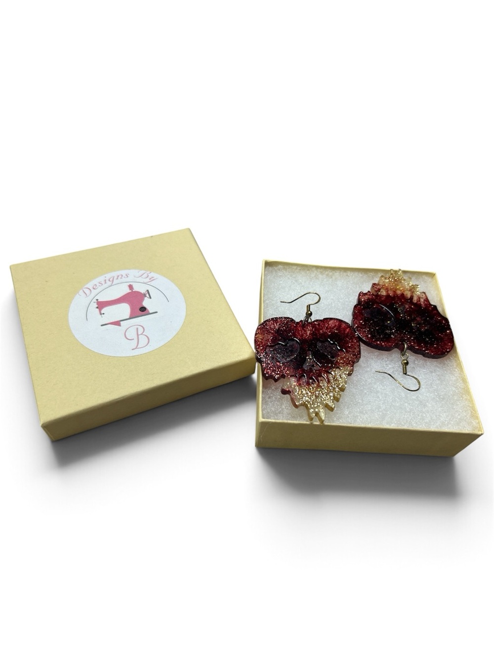 Handmade Red and Gold Floral Resin Drop Earrings by